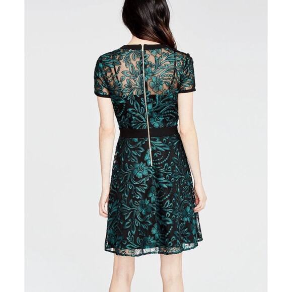 Rachel Roy Women Emerald Green/Black Embroidered Floral Pattern Dress Size 10 - Picture 2 of 12